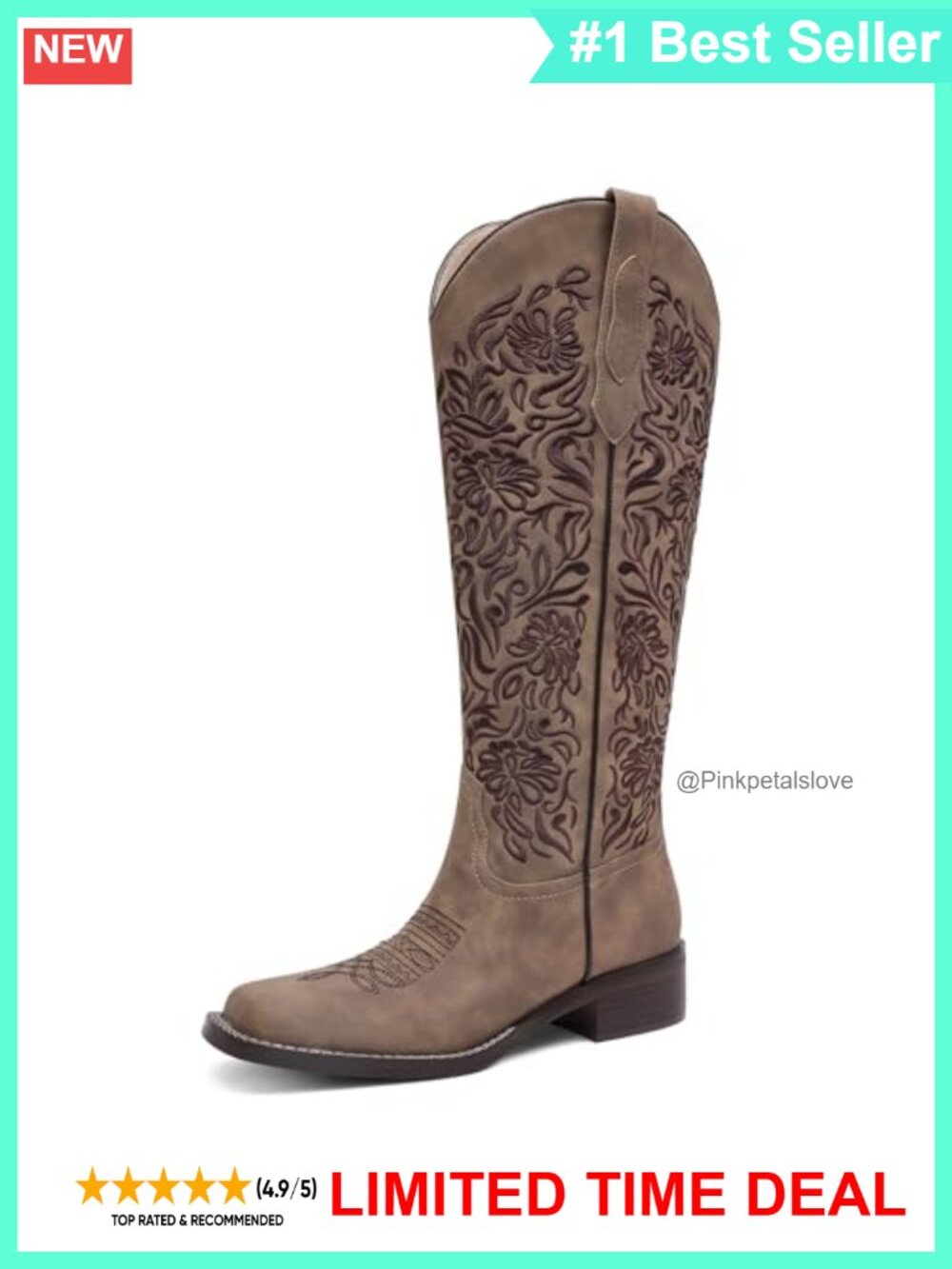 Women's Embroidered Cowboy Boots Knee High Western Square Toe Pull On